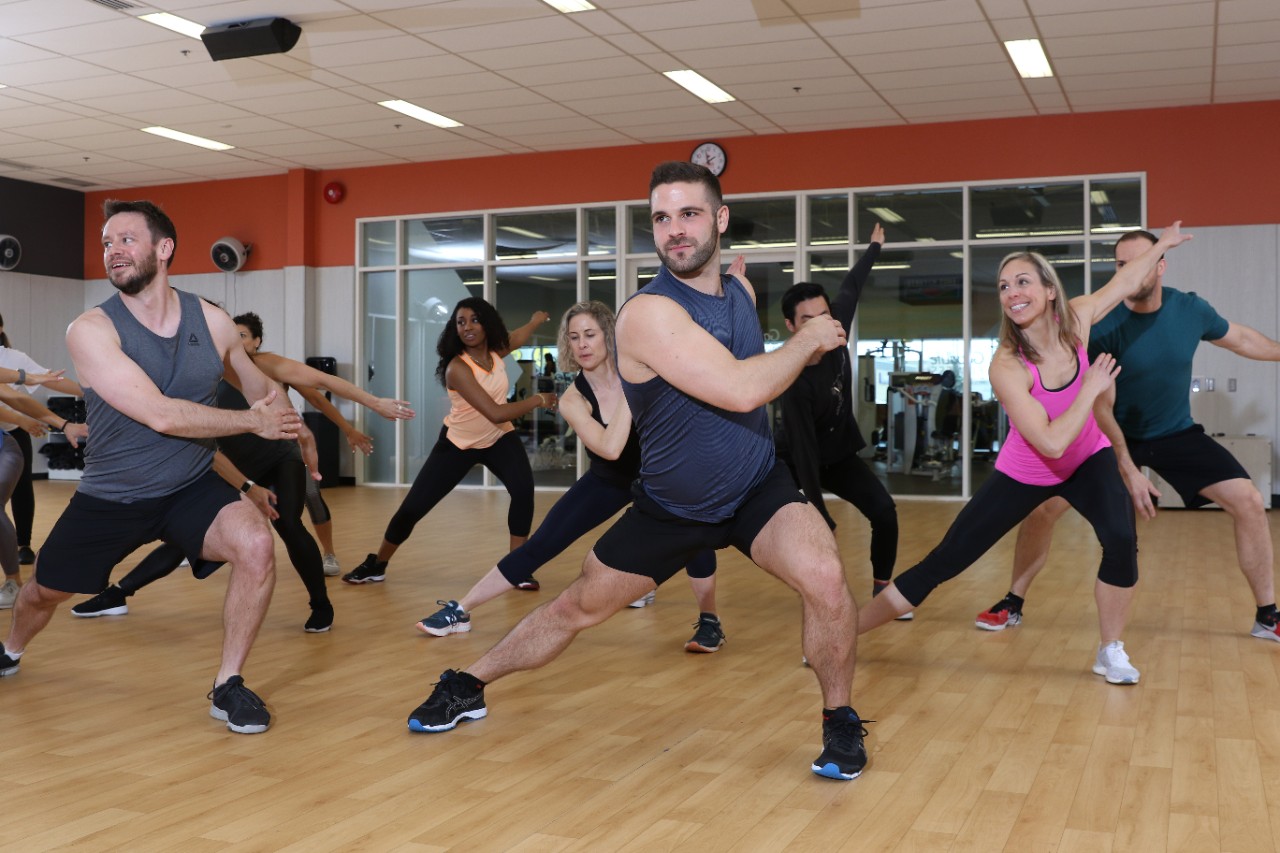 Members participating in a group fitness class