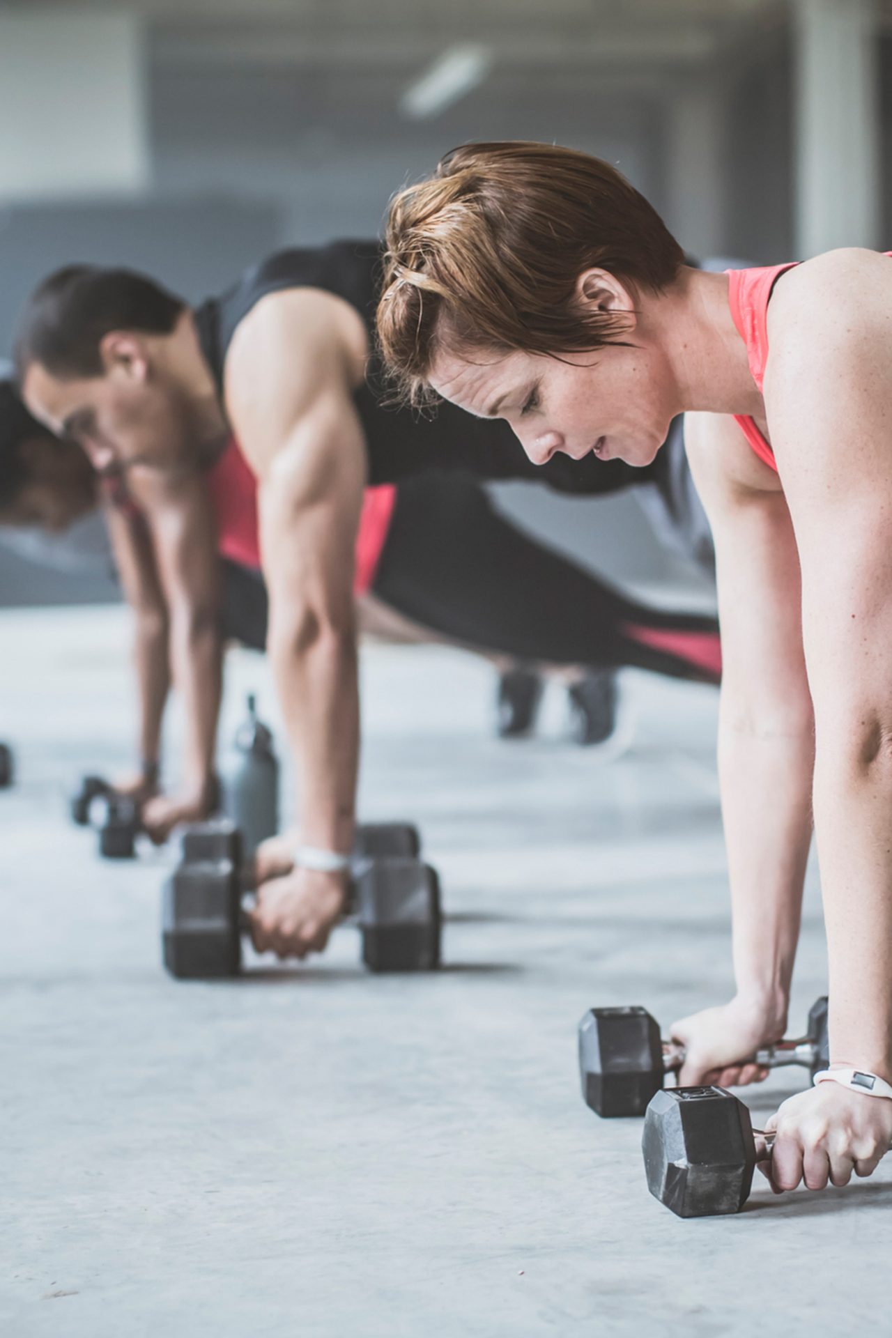 Participants in a fitness class. 