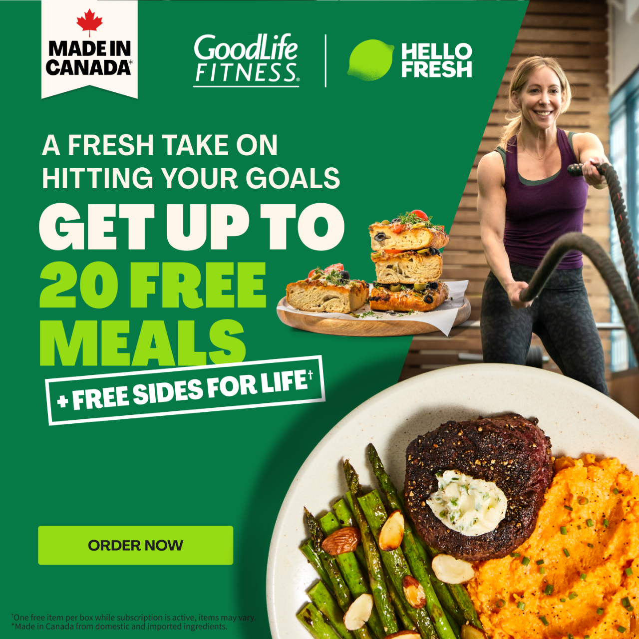 A fresh take on hitting your goals! Get up to 20 FREE meals with HelloFresh and GoodLife Fitness. Tap here to order now! 