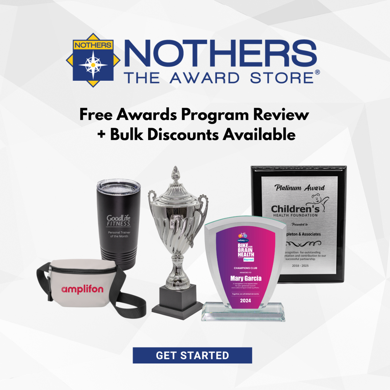 Free Awards Program review and bulk discounts available for GoodLife Fitness Members with Nothers, the Awards Store. Click to get started.