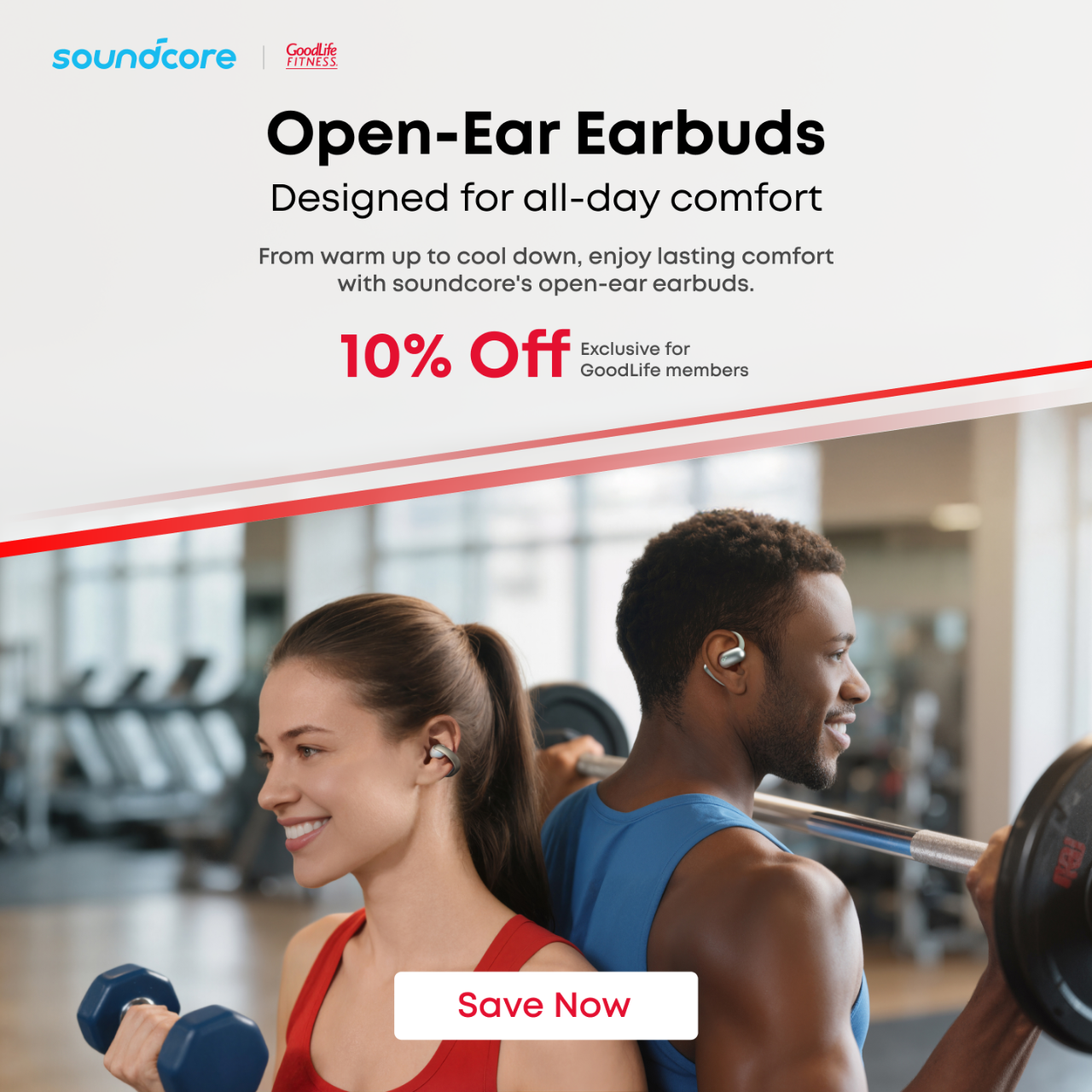 Exclusive to GoodLife Fitness Members: save 10% on open-ear Earbuds from soundcore! Click to save now!